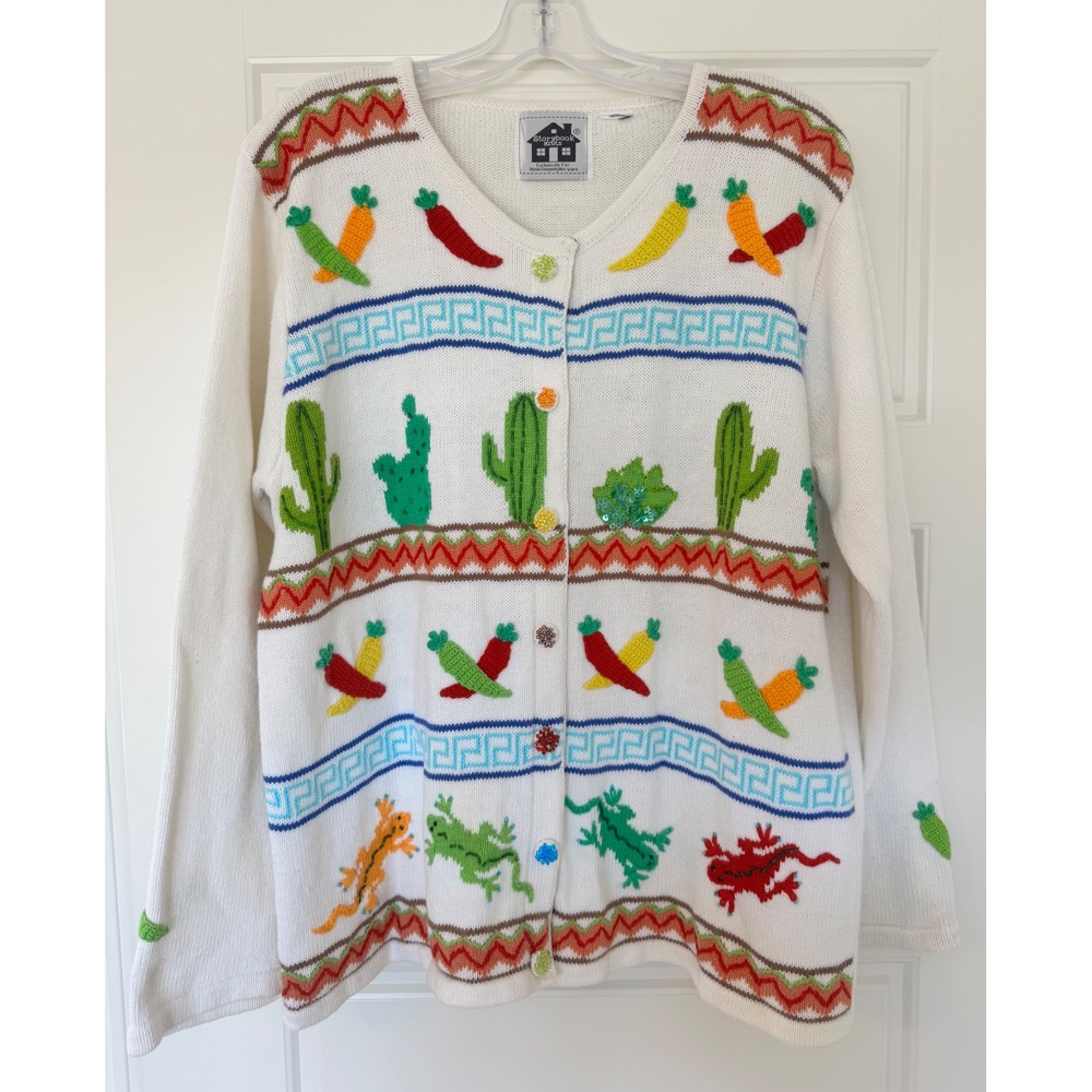 Vtg 90s Storybook Knits Veggie
Cardigan Sweater Size XL Cotton EUC‎